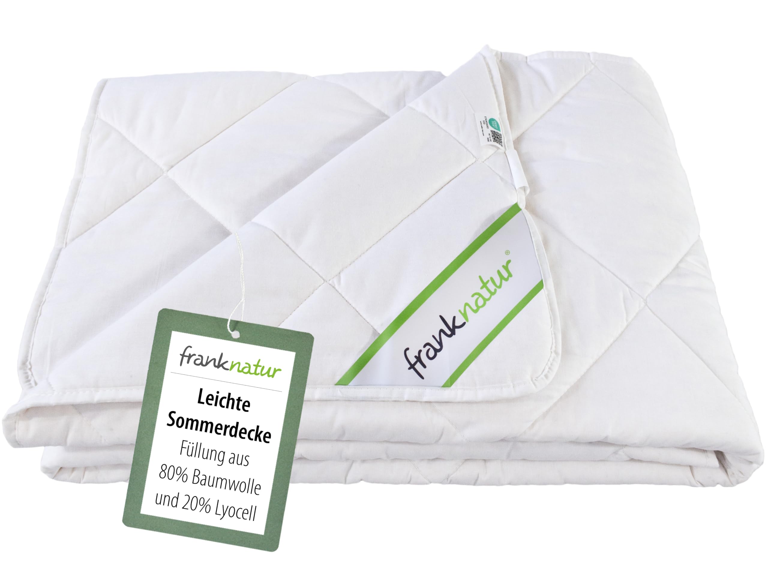 franknatur Sommerdecke Bettdecke Füllung 80% Baumwolle und 20% Lyocell | leichte Sommerbettdecke, Füllung Baumwolle und Tencel, Bezug aus Baumwolle, atmungsaktiv, robust, waschbar, Oeko-TEX