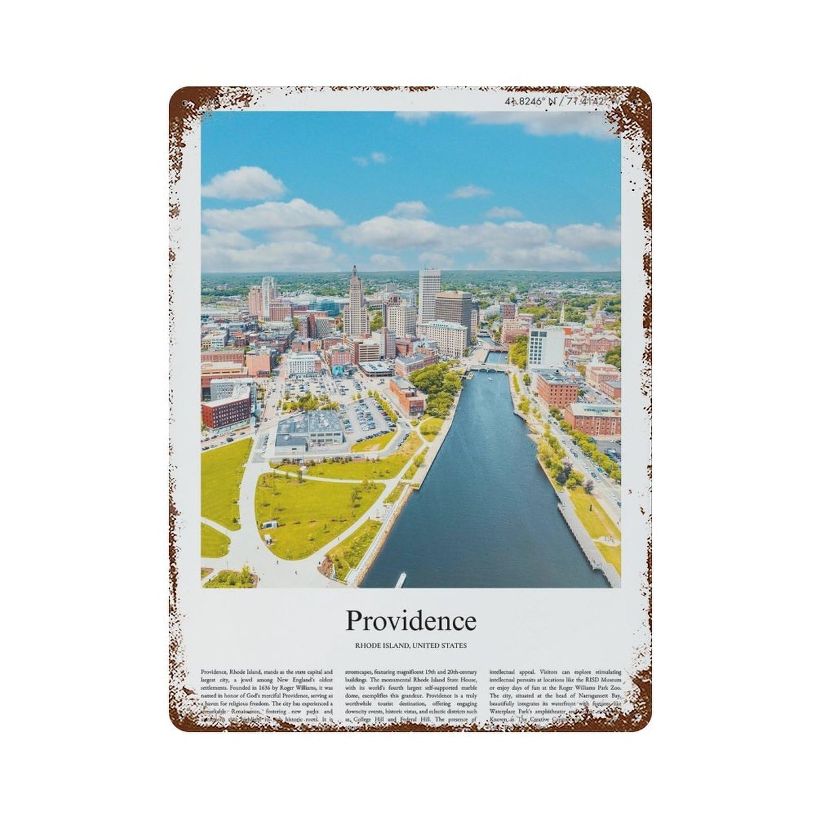 xiaoxiaoshen Providence Rhode Island, United States, USA City Scenery Wall Decor Art Metal Tin Poster Modern Home Decor Art Home Bar Shop Decorations Vintage Sign 40x30cm