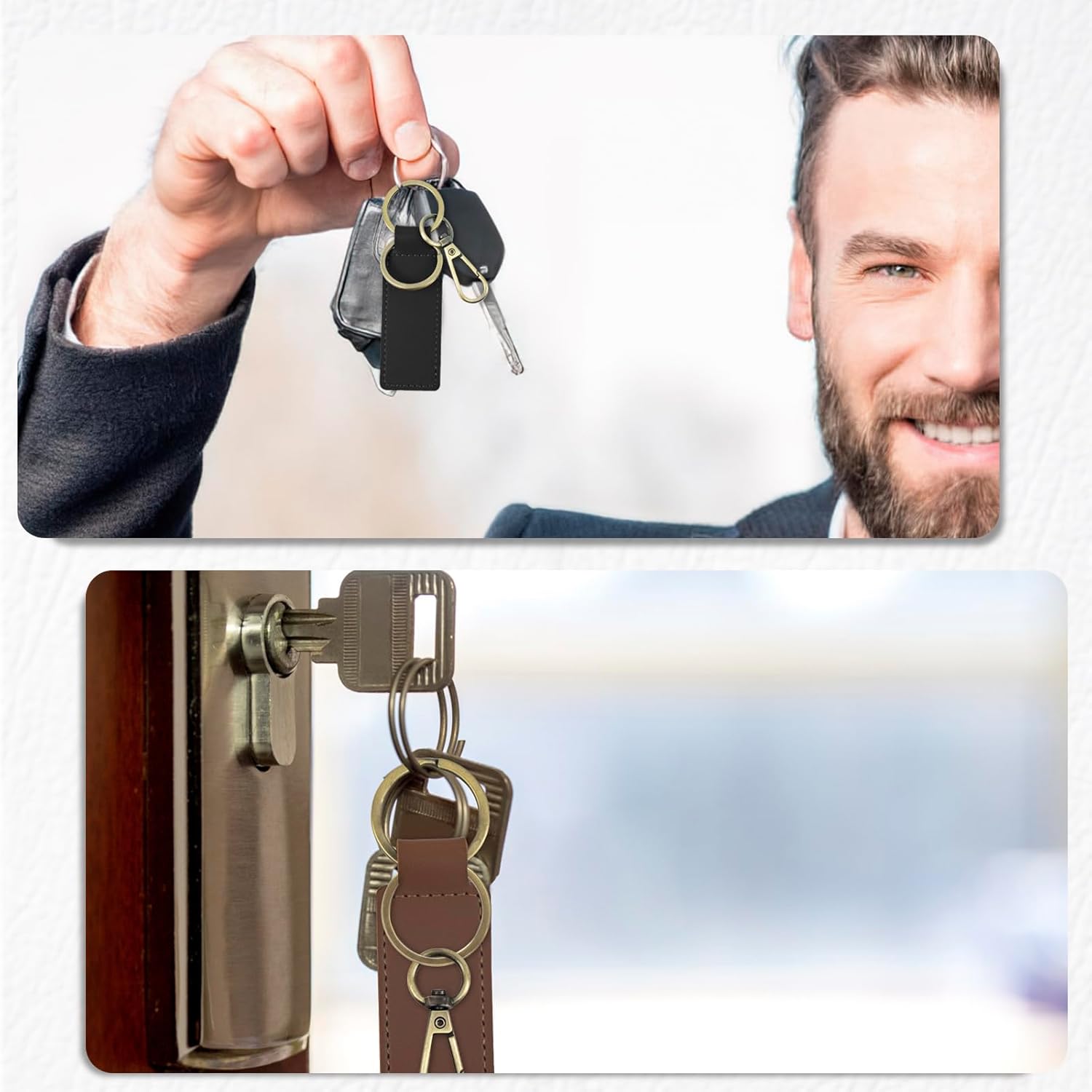 4 PCS PU Leather Key Chains Leather Key Ring Car Key Chain Holder for Women and Men Brown, Black Keychain for Key Fob - Image 7