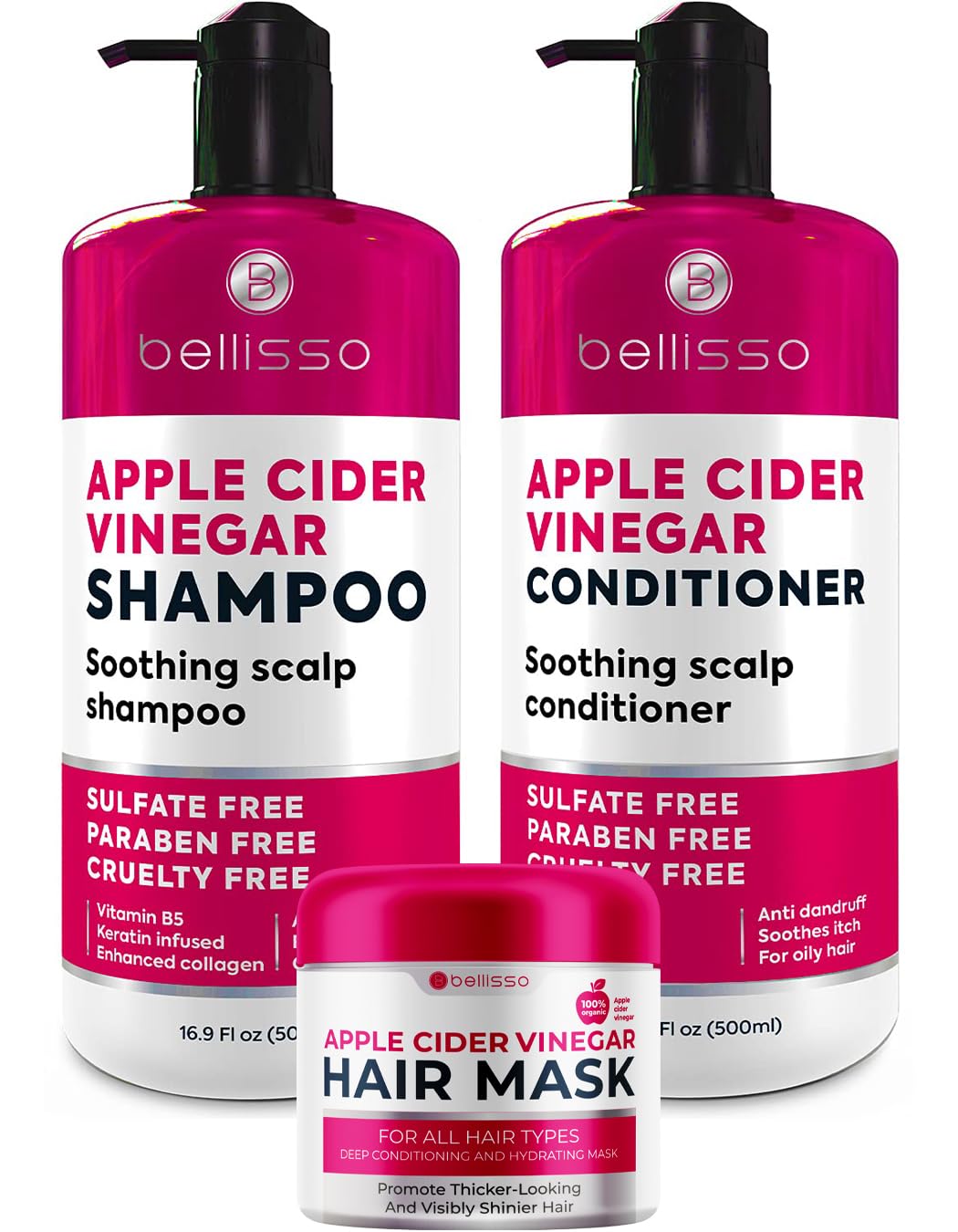 BELLISSO Apple Cider Vinegar Shampoo, Conditioner Set, and Hair Mask
