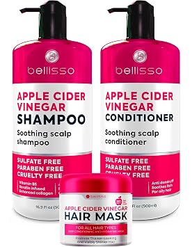 BELLISSO Apple Cider Vinegar Shampoo, Conditioner Set, and Hair Mask