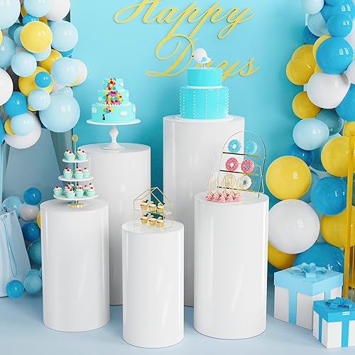 Miniatura 2 de Xiomot Soportes cilíndricos redondos para fiesta, 5 unidades, mesas cilíndricas blancas para fiestas, bodas, pilares, baby shower, mesa de postre,