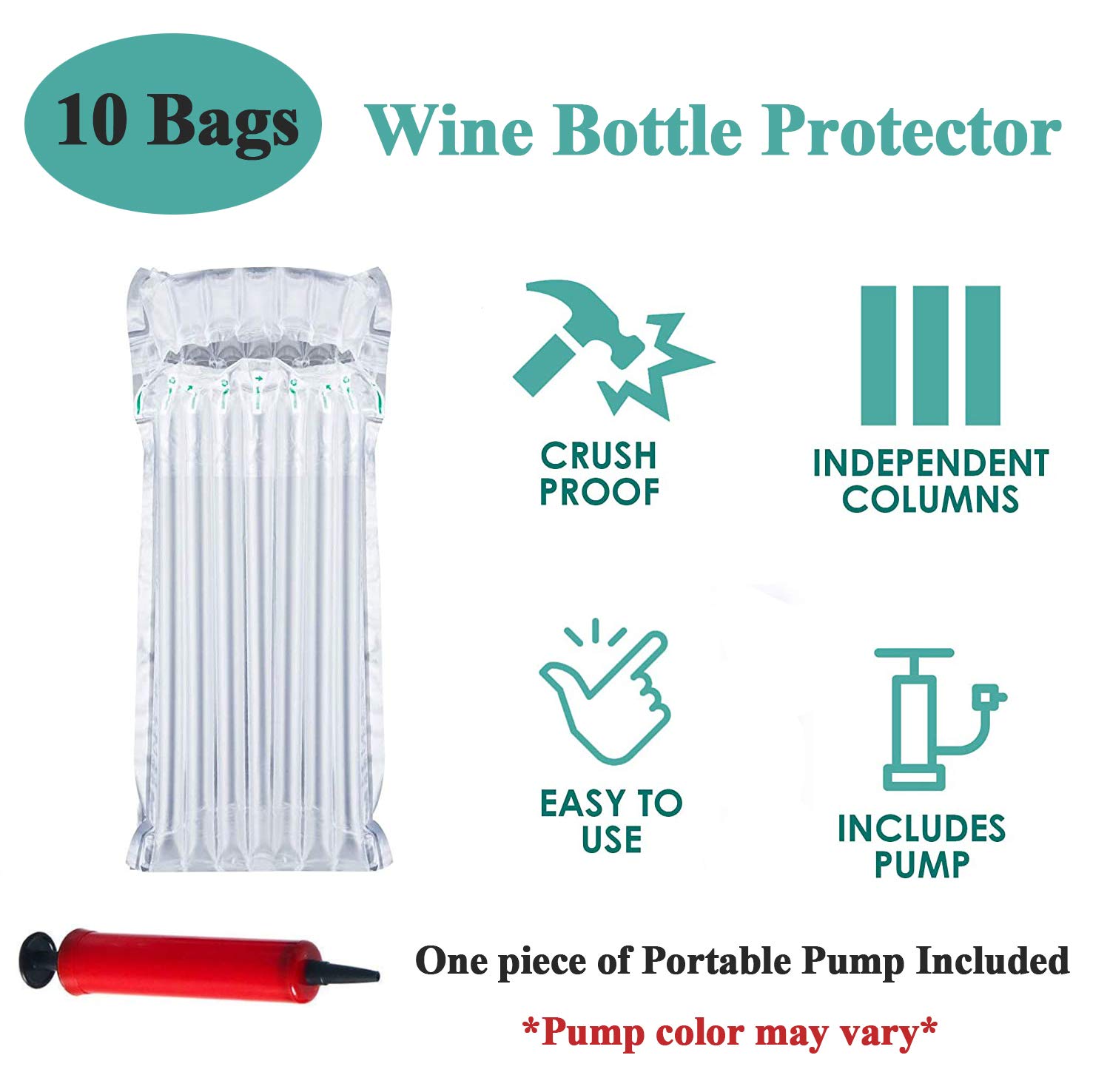 AKLVBL Wine Bottle Protector Bags, 10 Pack Bubble Cushion Wrap Airplane Travel, Safety Shipping Packaging Bags for Glass Bottles in Transport with Luggage with Reusable Pump