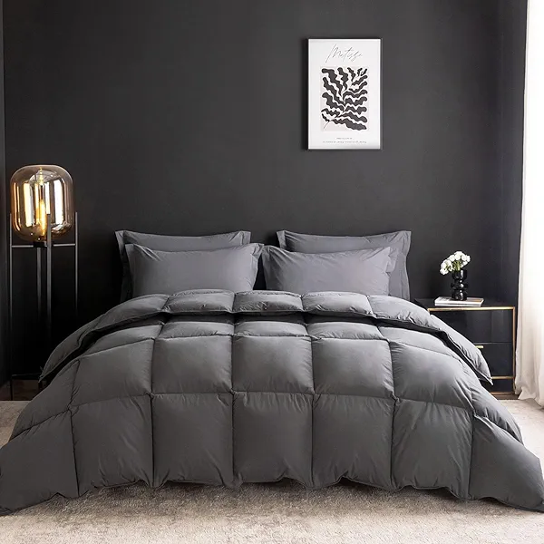 WENERSI Feather Down Comforter Oversize King Size,Hotel Style Bedding Comforter,750+ Fill Power,1200TC,100% Organic Cotton Fabric,All Season Grey Duvet Insert with 8 Corner Tabs