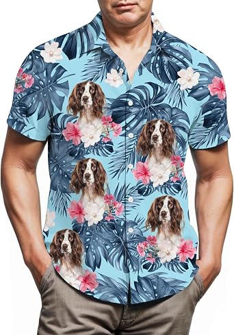 English Springer Spaniel Hawaiian Shirts for Men,Button Down Beach Casual Shirtss