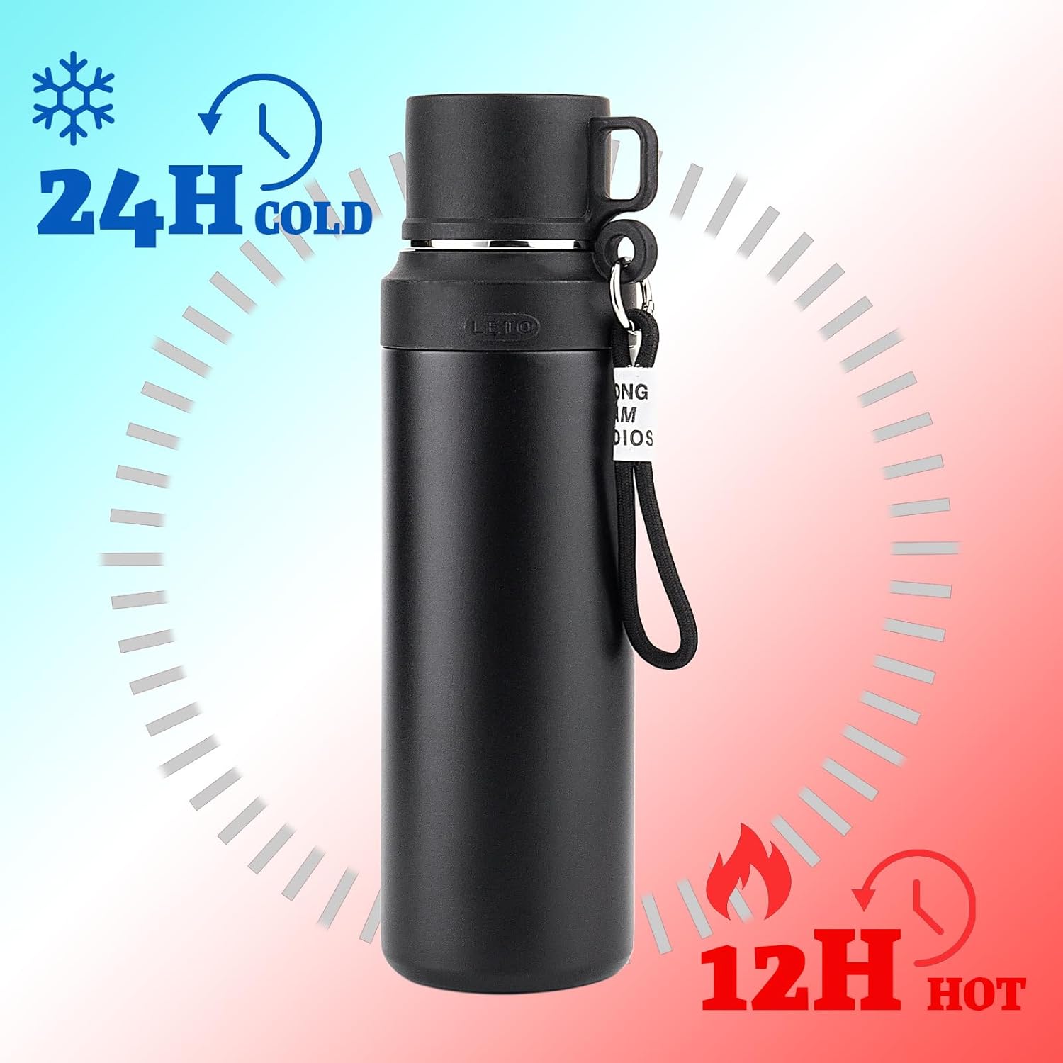 Stainless Steel Insulated Bottle, Vacuum Insulated Water Bottle, Vacuum Insulated Bottle for hot and cold coffee drink water, 24-Hrs Insulation Commute Travel (Black,1000ml) - Image 2