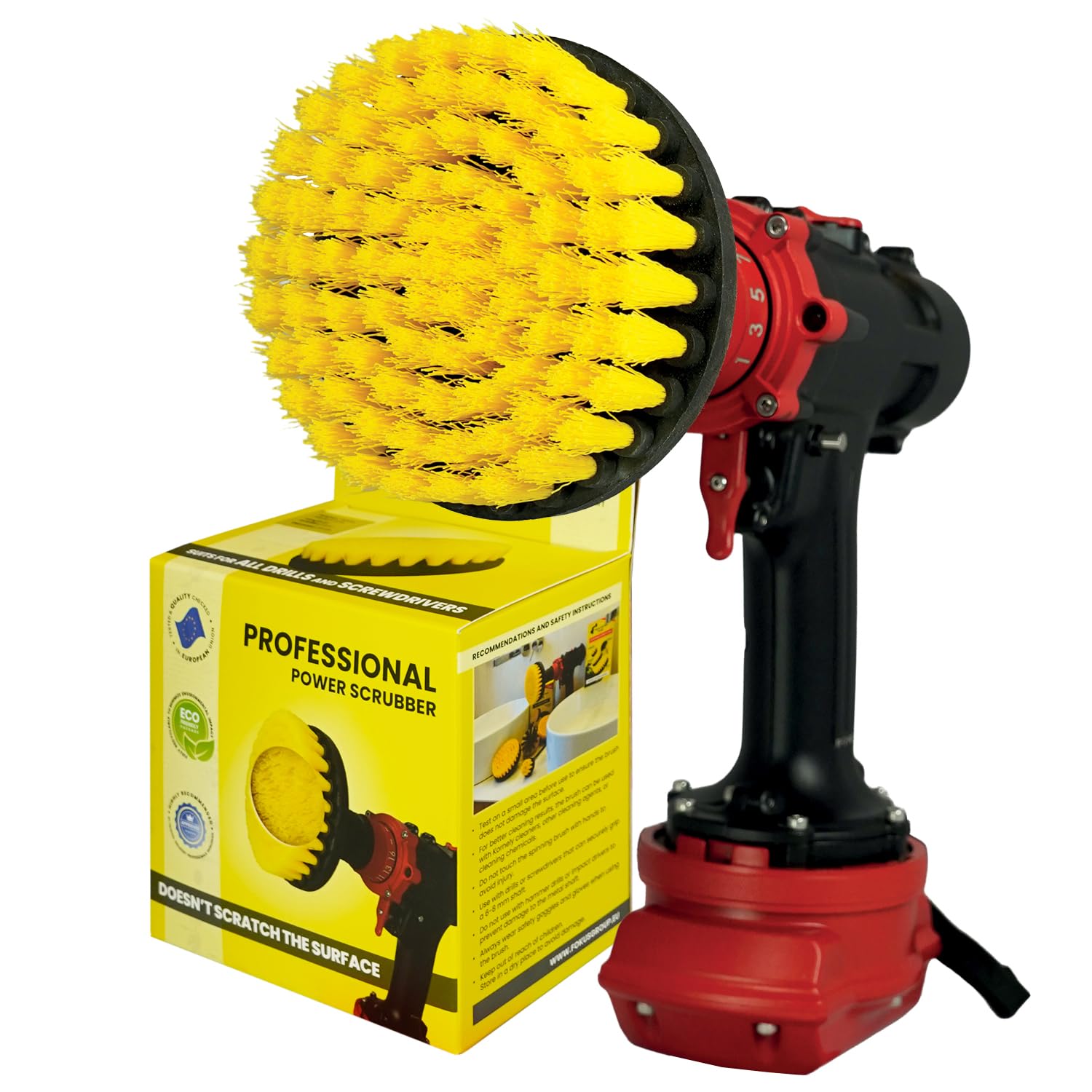 Premium Drill Brush Professional – Medium-Soft 13 cm Yellow | Scratch-Free Cleaning Brush for Tile, Grout, Bathtub, Shower, Fibreglass and Ceramic Surfaces