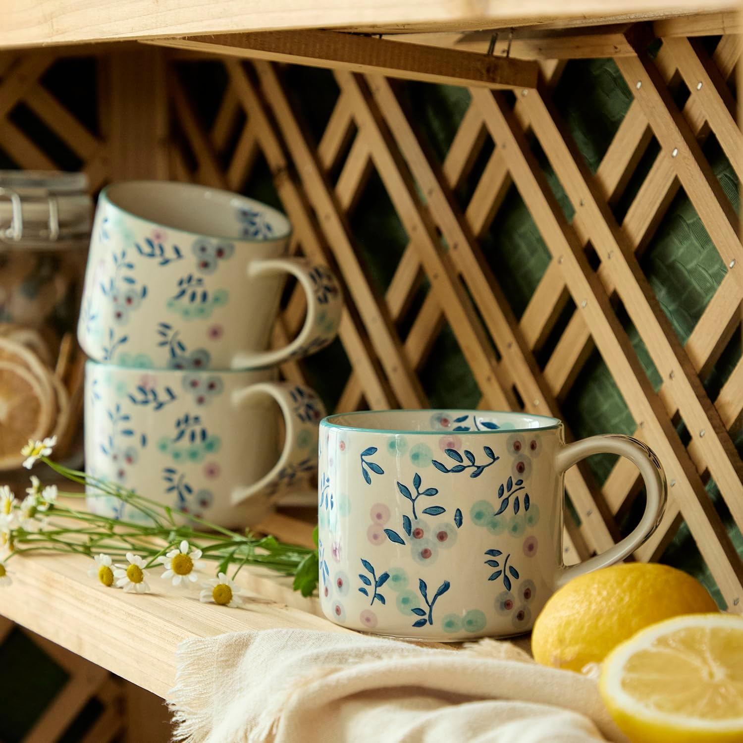 Artisanal Handcrafted Ceramic Coffee Mug - 12oz White Ceramic Tea Cup with Intricate Blue Purple Floral Design, Comfort Handle, Dishwasher Safe Traditional Mug for Home & Office Use - 2pack - Image 7