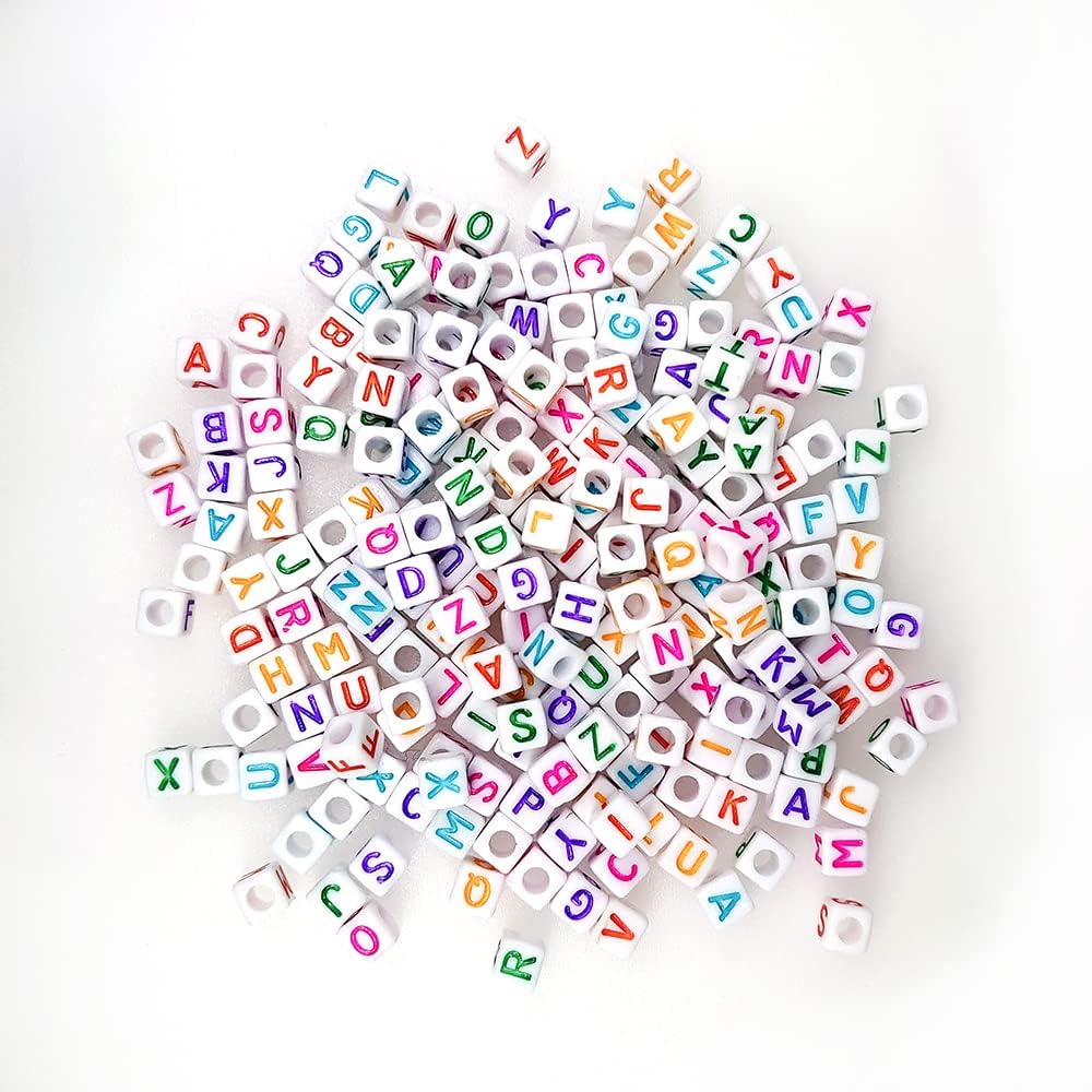 200 Pieces 6x6mm White Cube Acrylic Alphabet Letter Beads A-Z Mixed Plastic Shape Loose DIY Beads for Jewelry Making Bracelets Necklaces Key Chains (Colorful on White) - Image 2