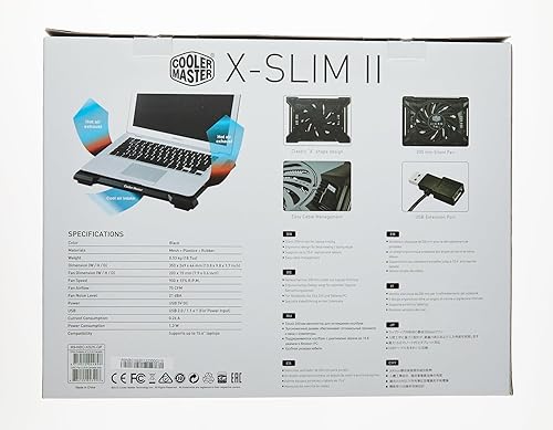 Vista 5 de Cooler Master NotePal X-Slim II Almohadilla de refrigeración para laptop 'Ventilador silencioso de 7.874 in, diseño egonómico, soporta portátiles
