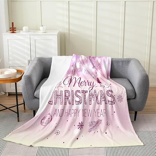 Miniatura 1 de Manta de franela de forro polar para niños, manta mullida de árbol de Navidad rosa brillante para dormitorio de niños y niñas, muñeco de nieve de
