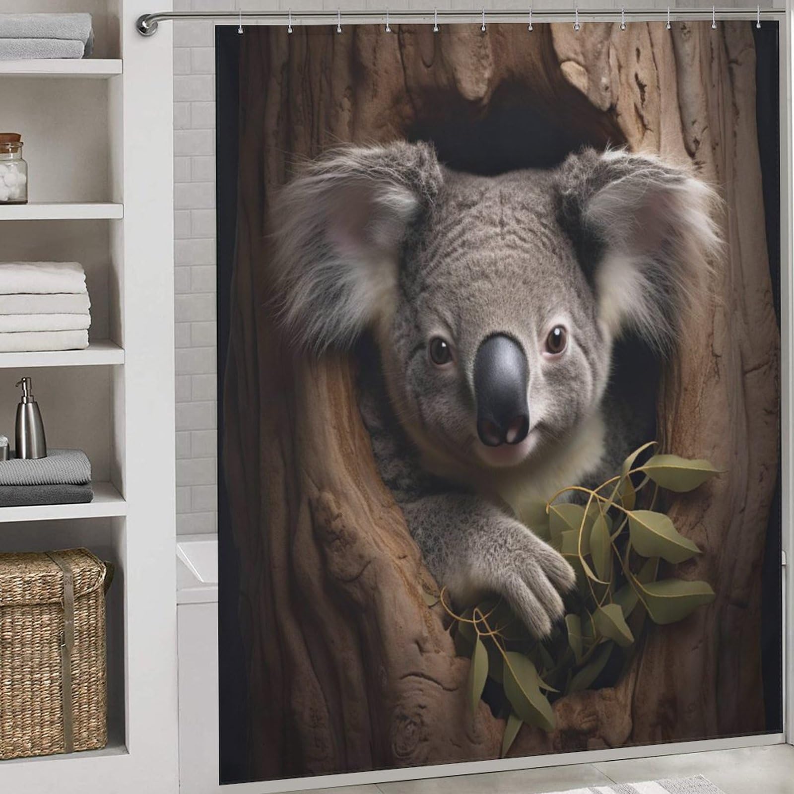 Rideau de douche Koala lavable et imperméable en polyester anti-éclaboussures pour baignoire