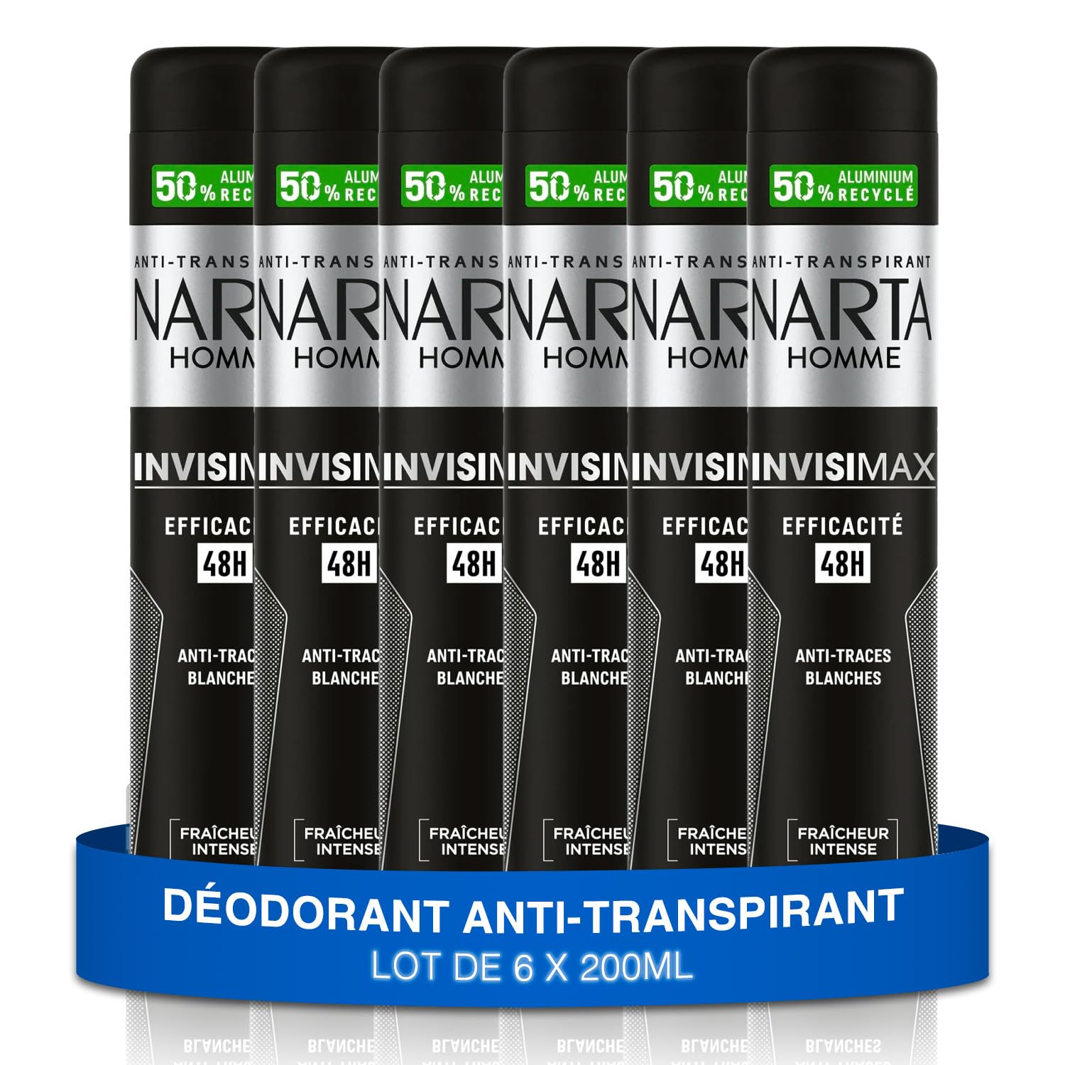 NARTA - Deodorante da uomo – Invisimax anti-traspirante Spray Efficienza 48h Anti-Tracce bianche – confezione da 6 x 200 ml