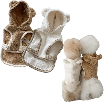 2Pcs Cute Dog Plush Hoodie Sweatshirt Autumn Winter Warm Soft Puppy Outfit for Indoor Cats and Small Dogs L 8-13lbs