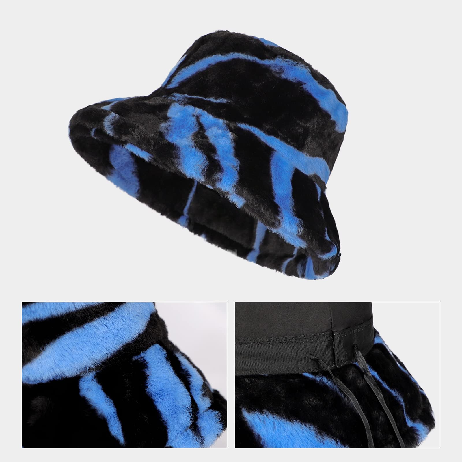 ShopEvelynne Zebra Print Faux Fur Bucket Hat Handmade Zebra Faux Fur Bucket Hat – Rave, Festival Costume  main image 2