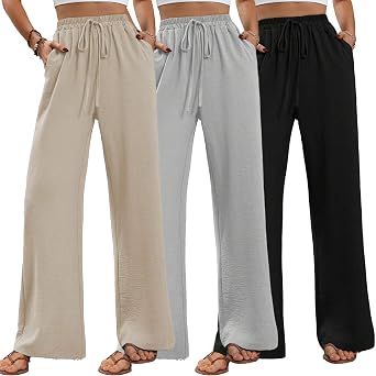 WOWULOVELY Womens High Waisted Wide Leg Long Pants Palazzo Casual Trousers with Pockets