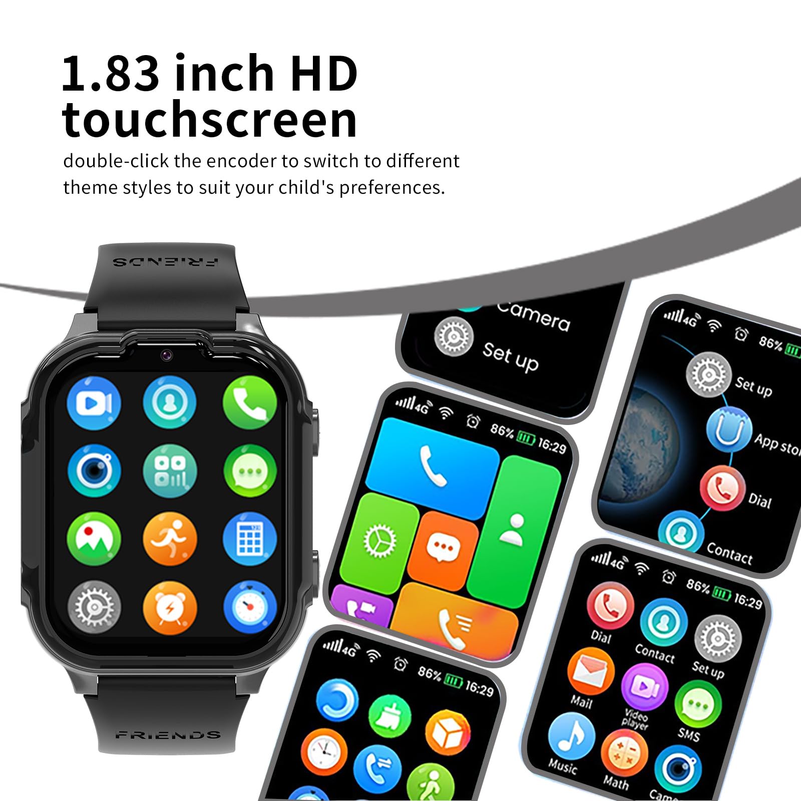 Smartwatch Bambini 4G, Orologio Smartwatch Bambini con Video HD e Chiamate, Touch Screen da 1,83 Pollici, SOS, GPS, Giochi, Modalità Classe, Regalo per Ragazzo e Ragazza 4 ai 14 Anni (Nero)