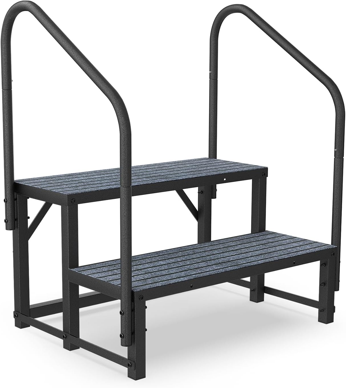 Hot Tub Steps, RV Steps with Handrail, 2-Step RV Stairs Spa Steps Mobile Home Stairs for 5th Wheel RV, Travel Trailers, Hot Tub, Pool, Porch with Non-Slip Mats