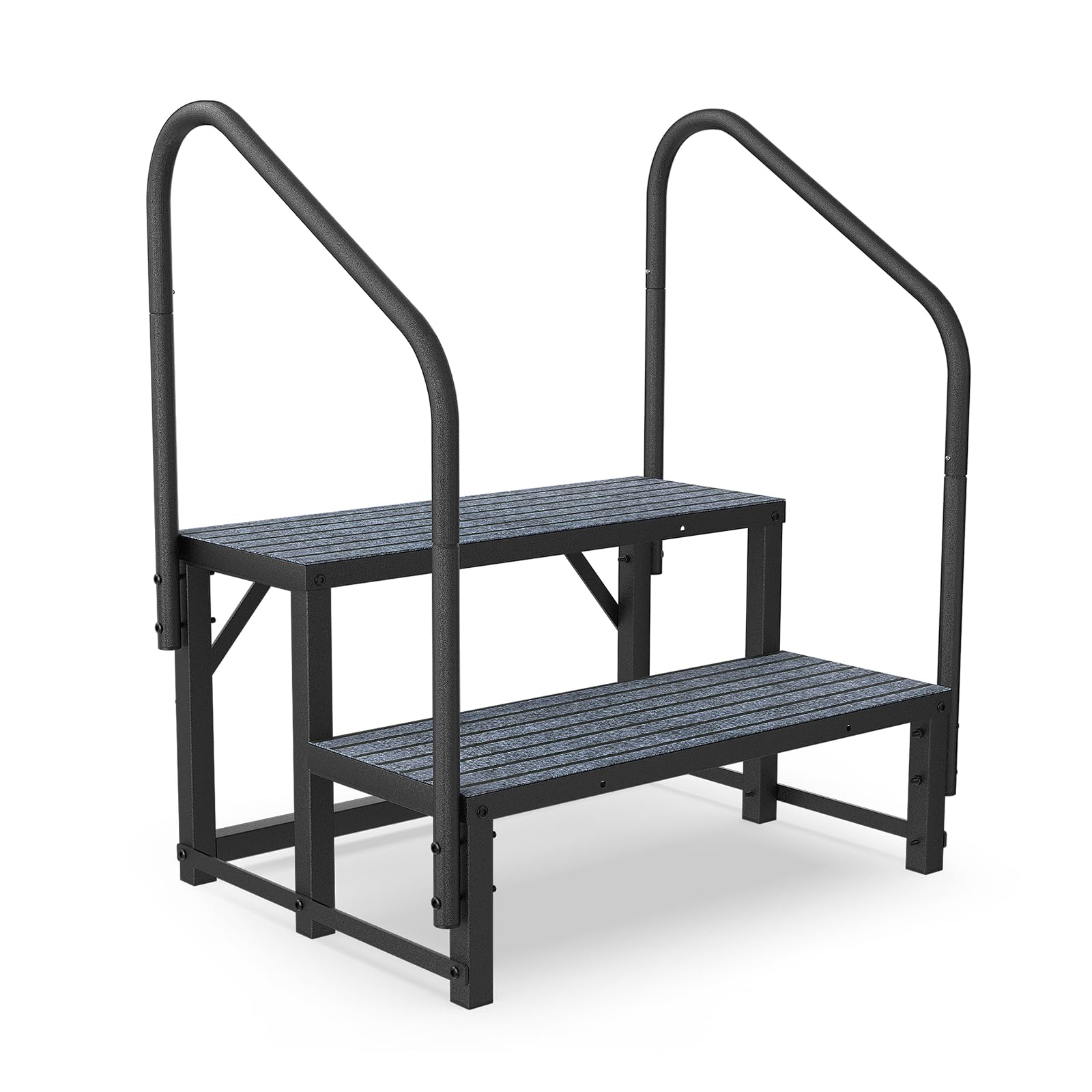 Hot Tub Steps, RV Steps with Handrail, 2-Step RV Stairs Spa Steps Mobile Home Stairs for 5th Wheel RV, Travel Trailers, Hot Tub, Pool, Porch with Non-Slip Mats