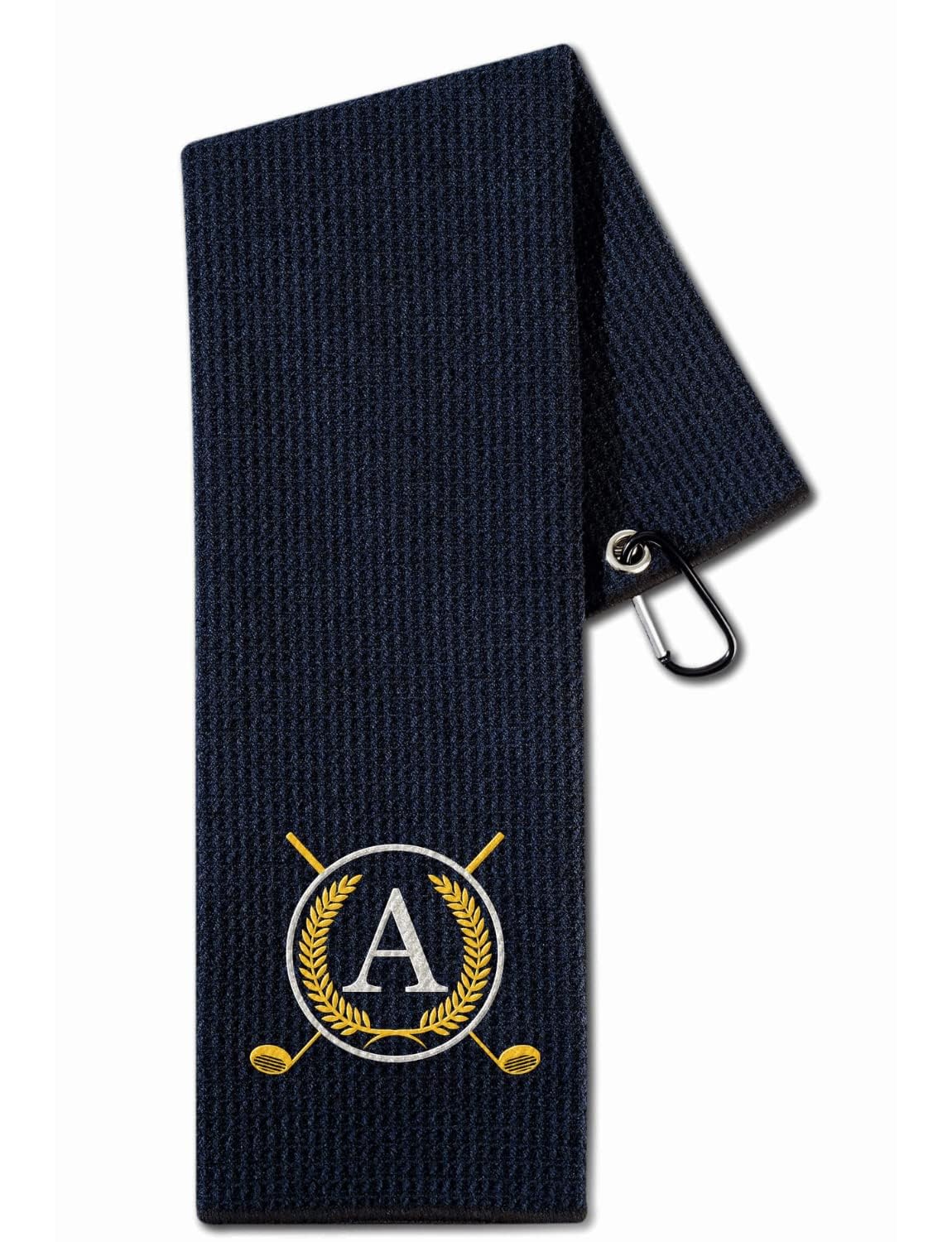 CybGene Golf Towel with Monogrammed Embroidery, Initial Golf Gifts, Personalized Golf Accessory for Men, Women on Birthday, Retirement, Microfiber Golf Towel, Black-A