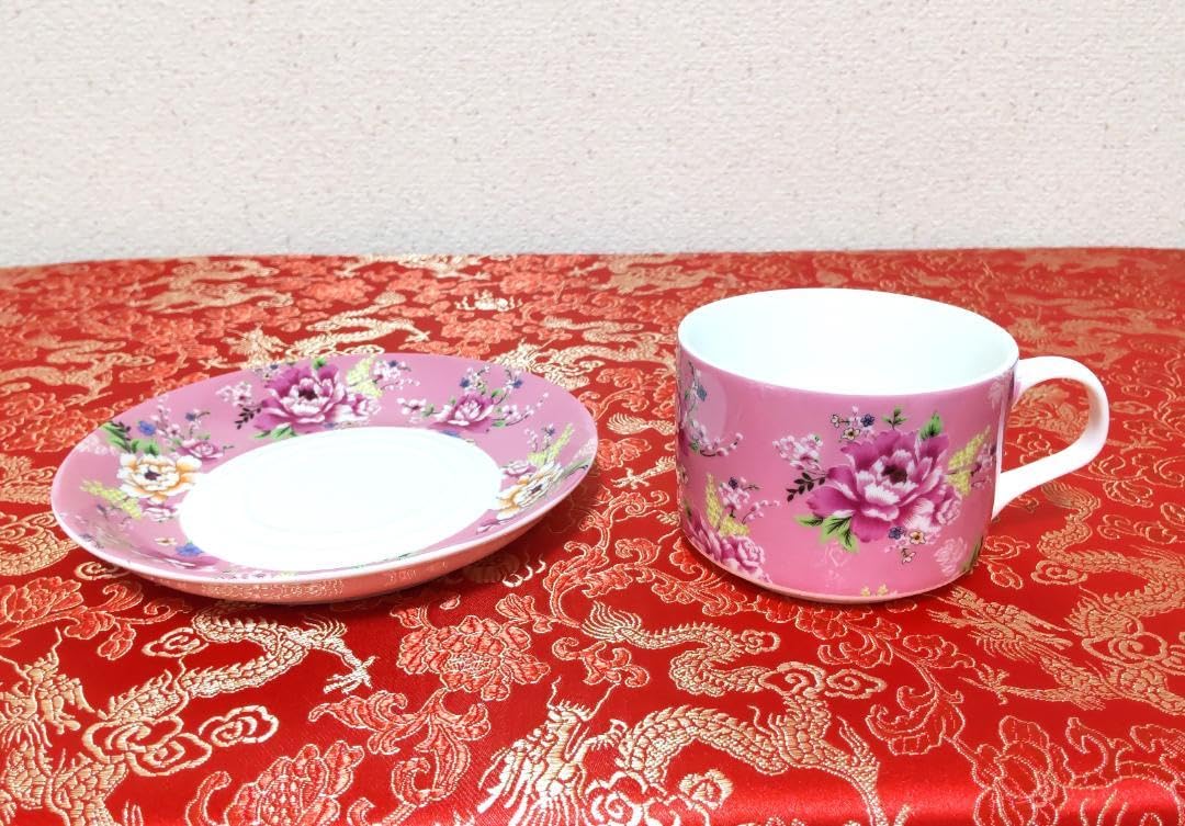 Amazon.co.jp: 台湾 客家花布 茶器 カップ＆ソーサー 花柄 ピンク 1客