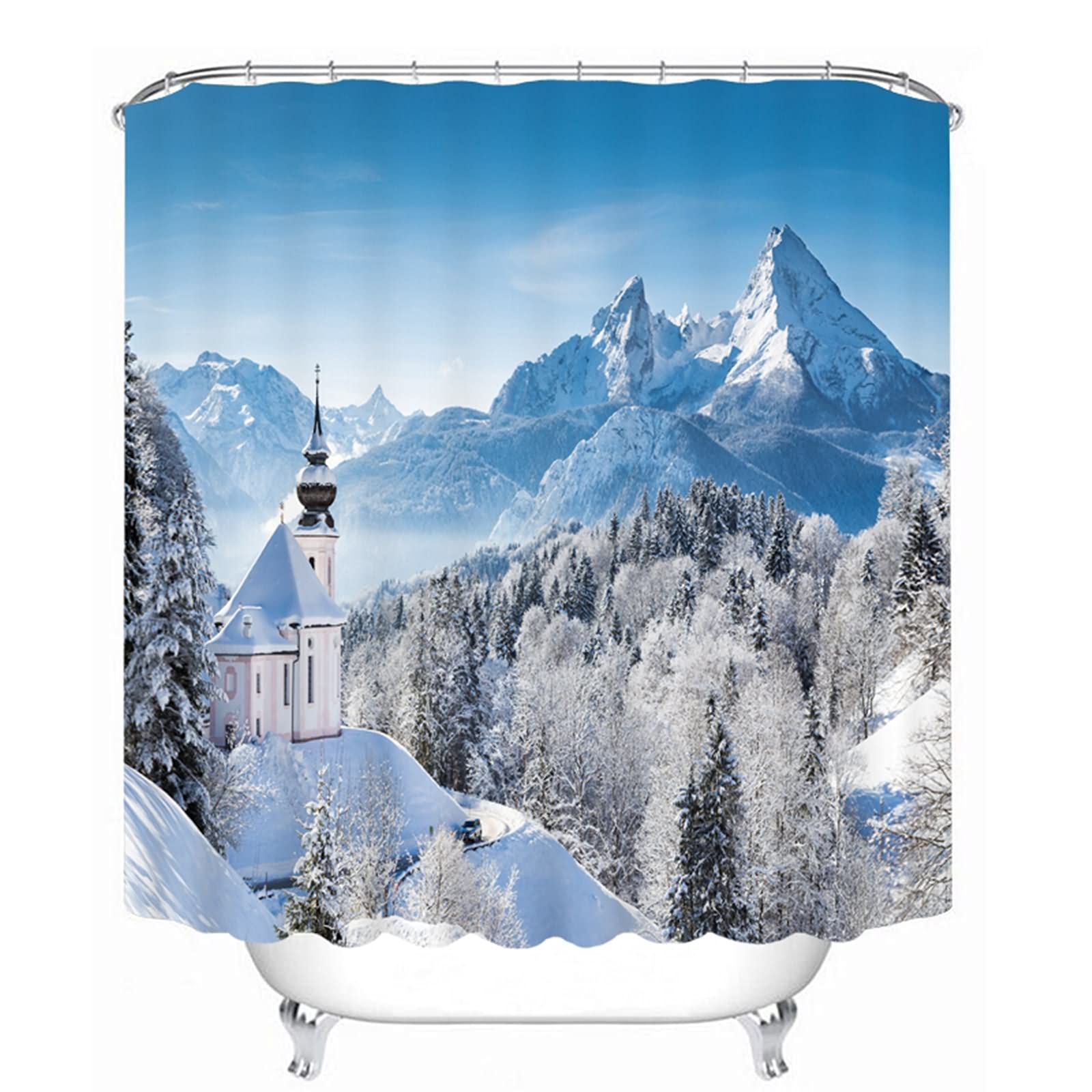 Rideau de douche japonais château de snow mountain bleu blanc KnSam 200x180cm