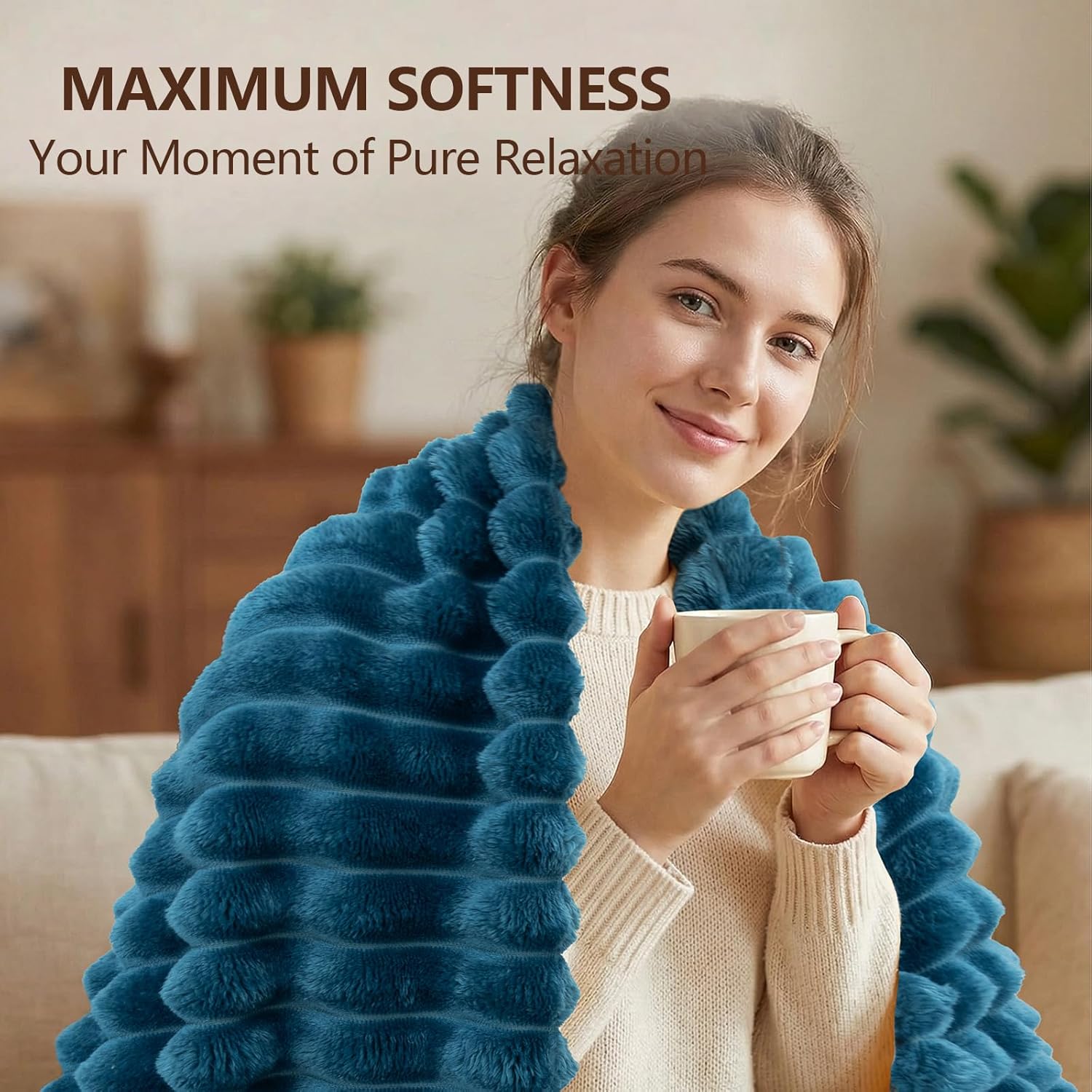 Excervent Solid Striped Flannel Fleece Blanket (50x70 inches, Navy Blue) Cozy Throw Blankets for Couch Sofa and Bed, Super Soft Luxurious Warm Blankets for Household Living Room Bedroom