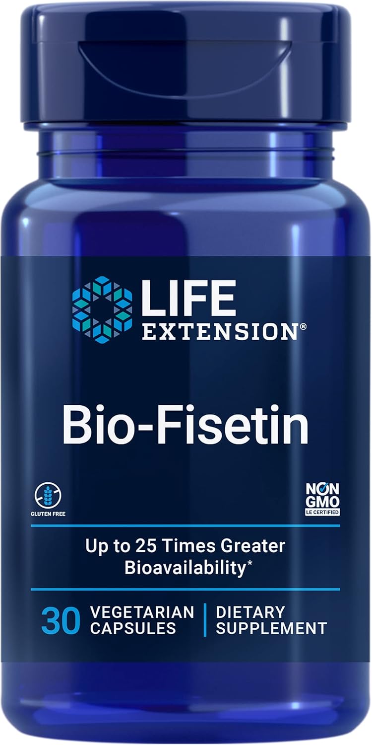 Life Extension Bio-Fisetin, Fisetin, galactomannans from Fenugreek Seed, Cellular Health, Cognitive Health, Longevity, Gluten-Free, Vegetarian, Non-GMO, 30 Vegetarian Capsules