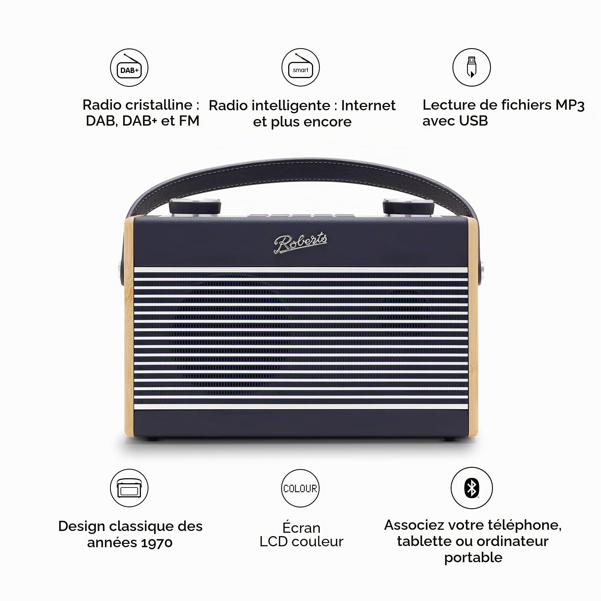 Roberts Radio numérique Rambler Max FM/Dab/Dab+/Internet avec Bluetooth, Bleu Marine