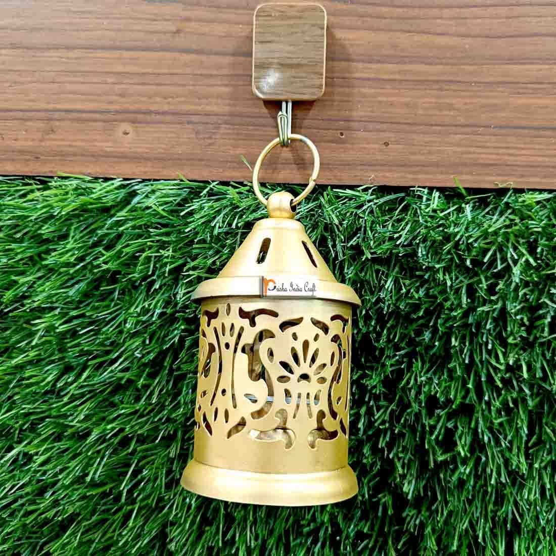 Prisha India Craft Antique Metal Lantern and Hanging Tealight Holder for Home Decor Items *Free Tealight*, Golden