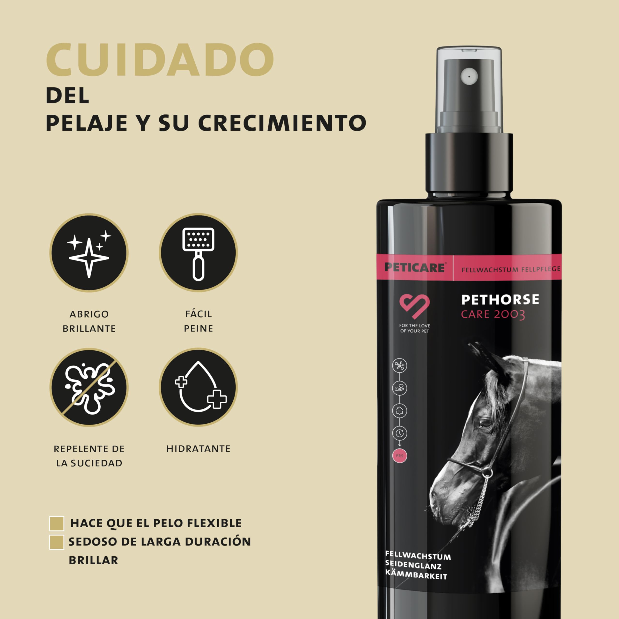 Peticare Cuidado del Pelaje de los Caballos - Crecimiento del Pelaje, Brillo Sedoso y Duradero, para la Suciedad, la desecación, favorece la Capa Superior, película Protectora - petHorse Care 2003