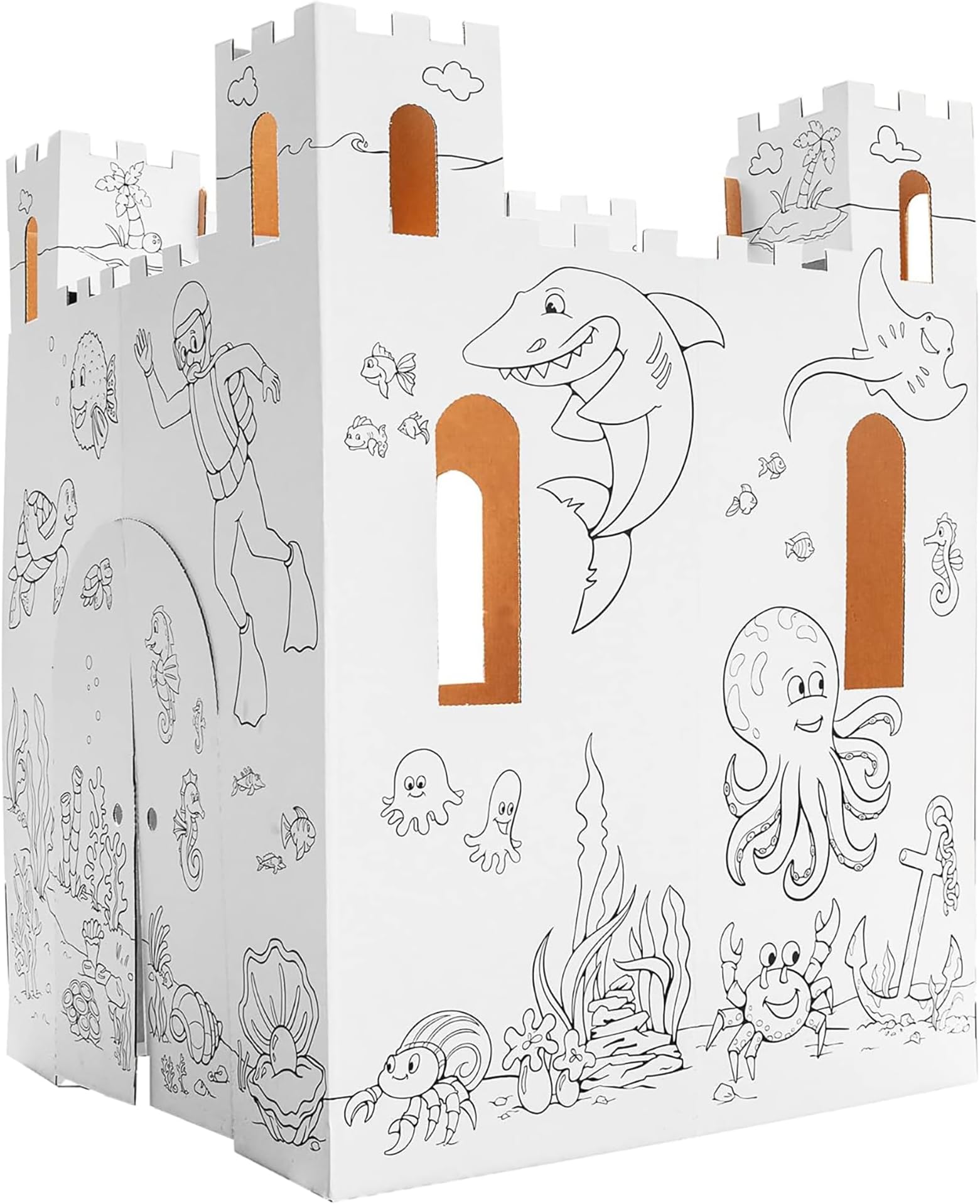 Easy Playhouse Sand Castle - Kids Art & Craft for Indoor & Outdoor Fun, Color, Draw, Doodle – Decorate & Personalize a Cardboard Fort, 32 by 32 by 43. 5 inches Age 3and up