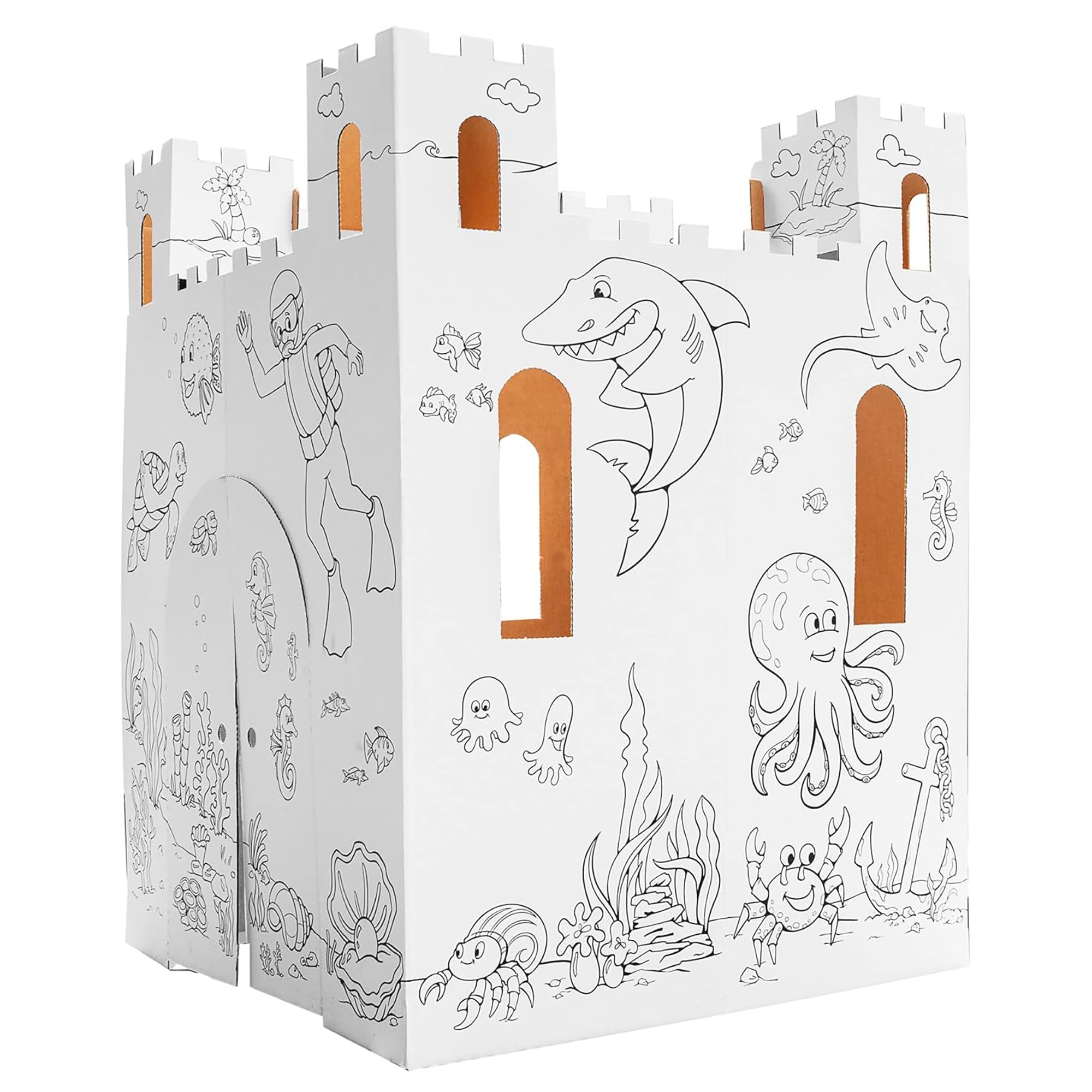 Easy Playhouse Sand Castle - Kids Art & Craft for Indoor & Outdoor Fun, Color, Draw, Doodle – Decorate & Personalize a Cardboard Fort, 32 by 32 by 43. 5 inches Age 3and up
