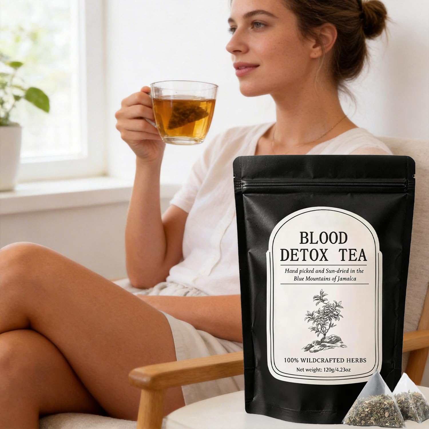 Blood Detox Tea Jamaica Healing Garden, with Guaco, Burdock Root, Oregano, Cinnamon, Moringa, 4.23oz(120g)