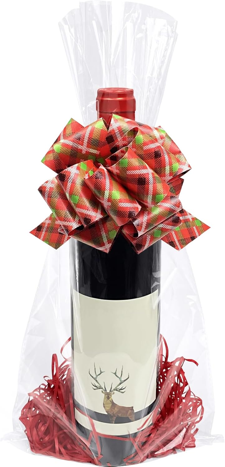 Morepack 8x16 Inches Cellophane Bags,100Pieces Clear Cellophane Gift Bags for Wine Bottles (Flat, No Gusset, Bottom)