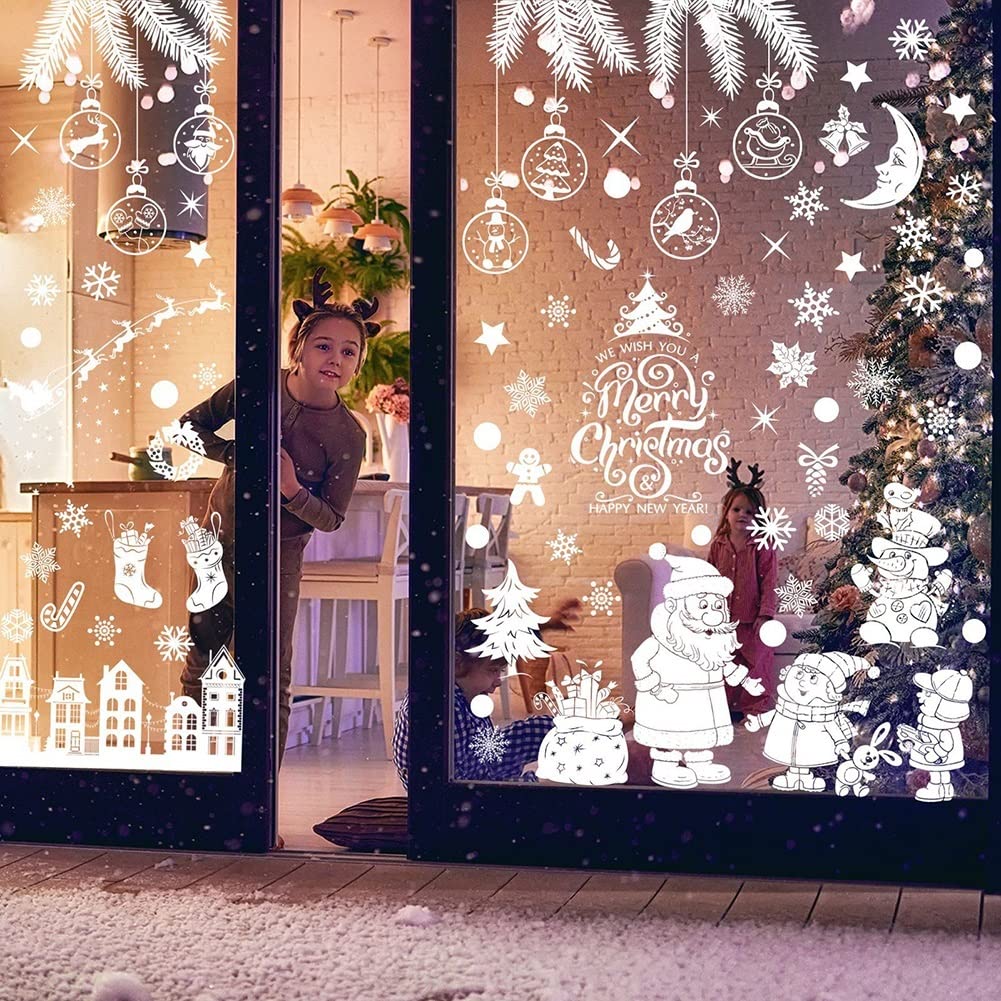 CELOTUS 9 X Weihnachts-Fensteraufkleber, Doppelseitiges Muster, Elektrostatische Aufkleber, Weihnachts-Elch-Wandaufkleber, Geruchlos, for Weihnachtsparty-Zubehör
