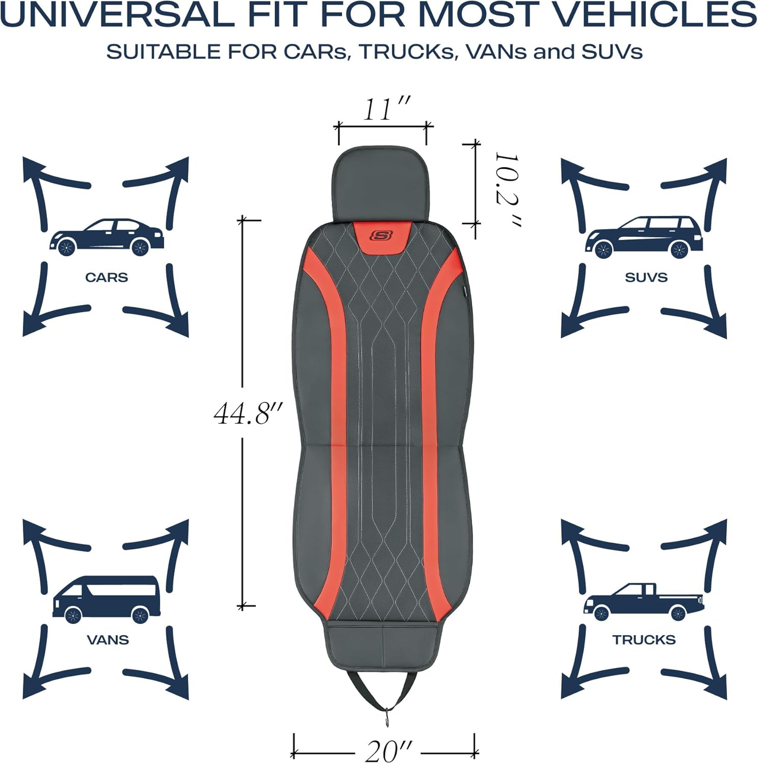 Skechers MAX Cushioning Car Seat Covers,Memory Foam Leather Car Seat Protectors, Airbag Safe Waterproof Sideless Front Seat Covers with Storage Pocket,Universal Fit for Cars Trucks SUV, Red 2PCS