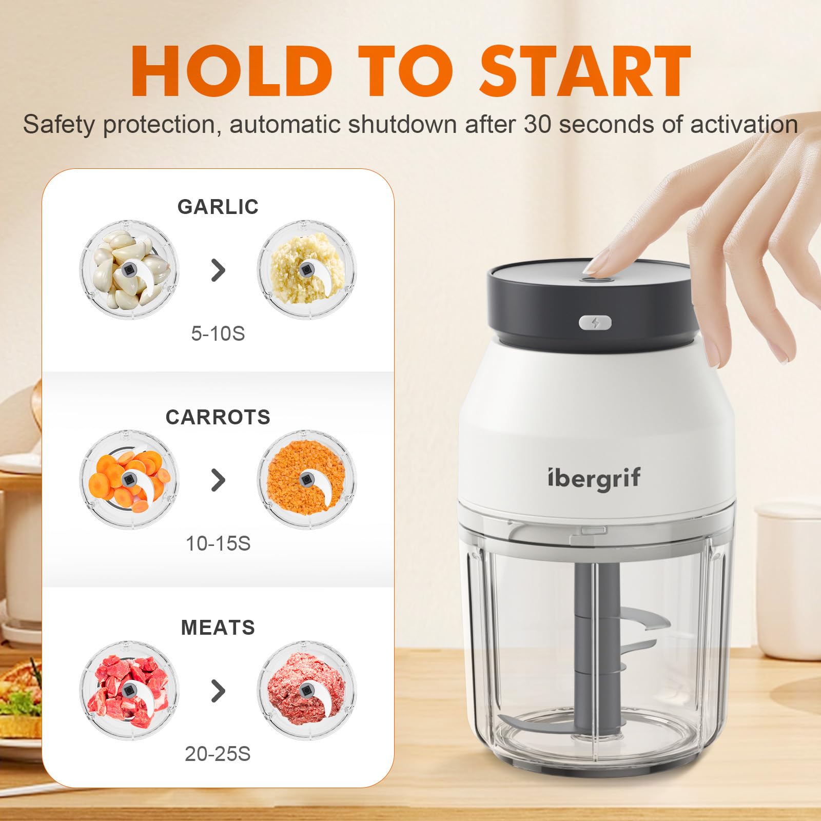 Ibergrif M503 Mini Tritatutto Elettrico, Robot Tritatutto da Cucina 400ml, Ricarica USB, Multifunzione, Portatile Tritatutto da Cucina Elettrico per Verdura, Frutta, Carne e Integratore per Bambini