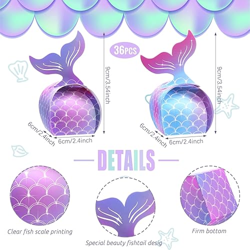 Miniatura 2 de Laumoi 36 cajas de dulces de sirena, cajas de regalo de cola de sirena, cajas de fiesta de sirena, bolsas de regalo de fiesta de sirena, bolsas de