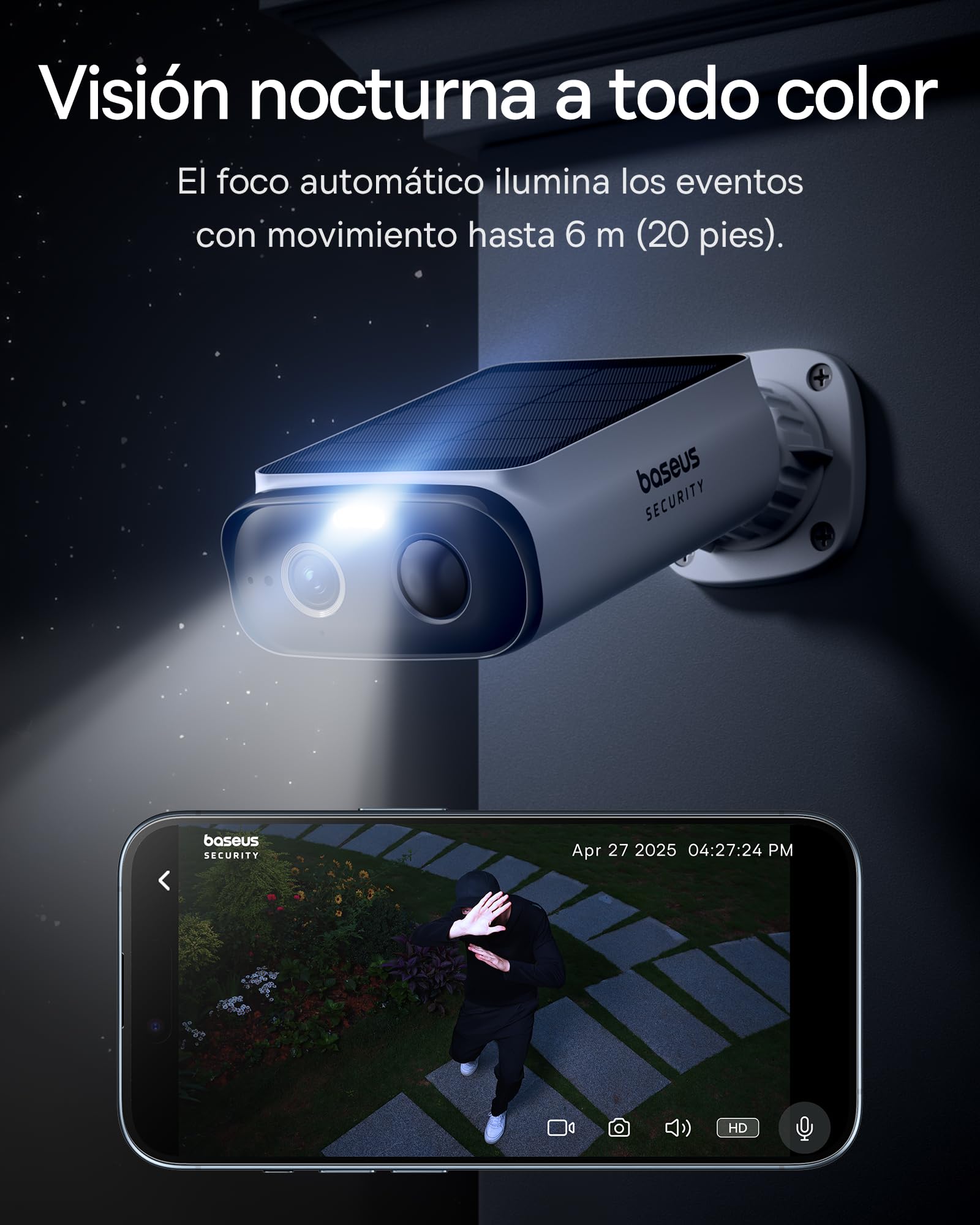 Baseus Security S1 Lite [2-CAM] Camara Vigilancia WiFi Exterior Solar IP67, Camara IP Seguridad Bateria 2K 135°, Visión Nocturna a Color, Sin Cargos, Detección Humana, Compatible con Alexa y Google