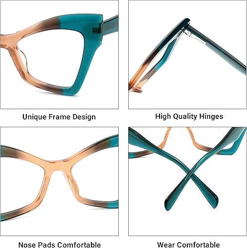 Miniatura 7 de VOOGLAM Lentes de bisagra de resorte de ojo de gato para mujer, luz azul y bloqueo UV400, marcos elegantes de acetato para computadora, teléfonos, TV