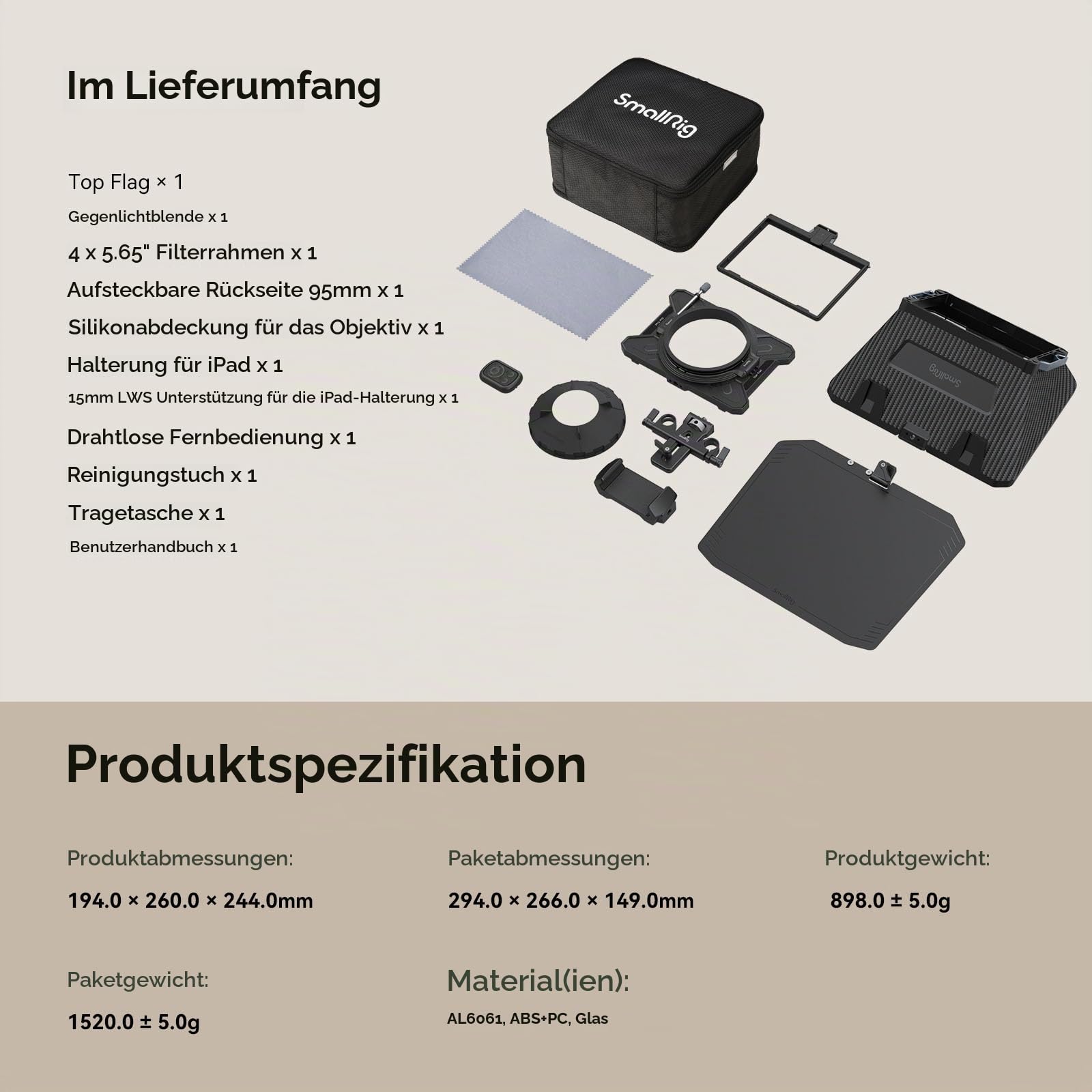 SMALLRIG Teleprompter für iPad für Android-Tablets bis zu 11 Zoll, Nicht für Smartphones, kleine GoGo-APP unterstützt PDF Picture Word TXT, muss mit 15 mm LWS Grundplatte für spiegellose DSLR – 3646B