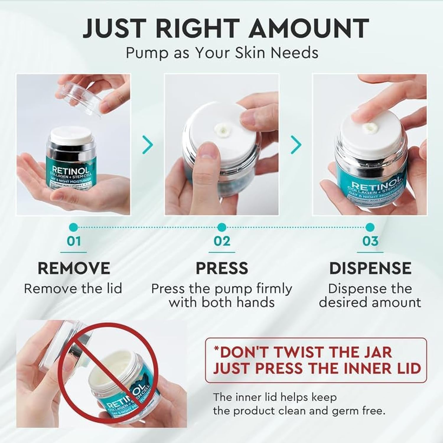 Collagen Face Cream with Retinol, Hyaluronic Acid & Niacinamide - Anti-Wrinkle, Firming & Hydrating Moisturizer with Plant Stem Cell Extract - Airless Pump for Day & Night Use - For All Skin Types - Image 8