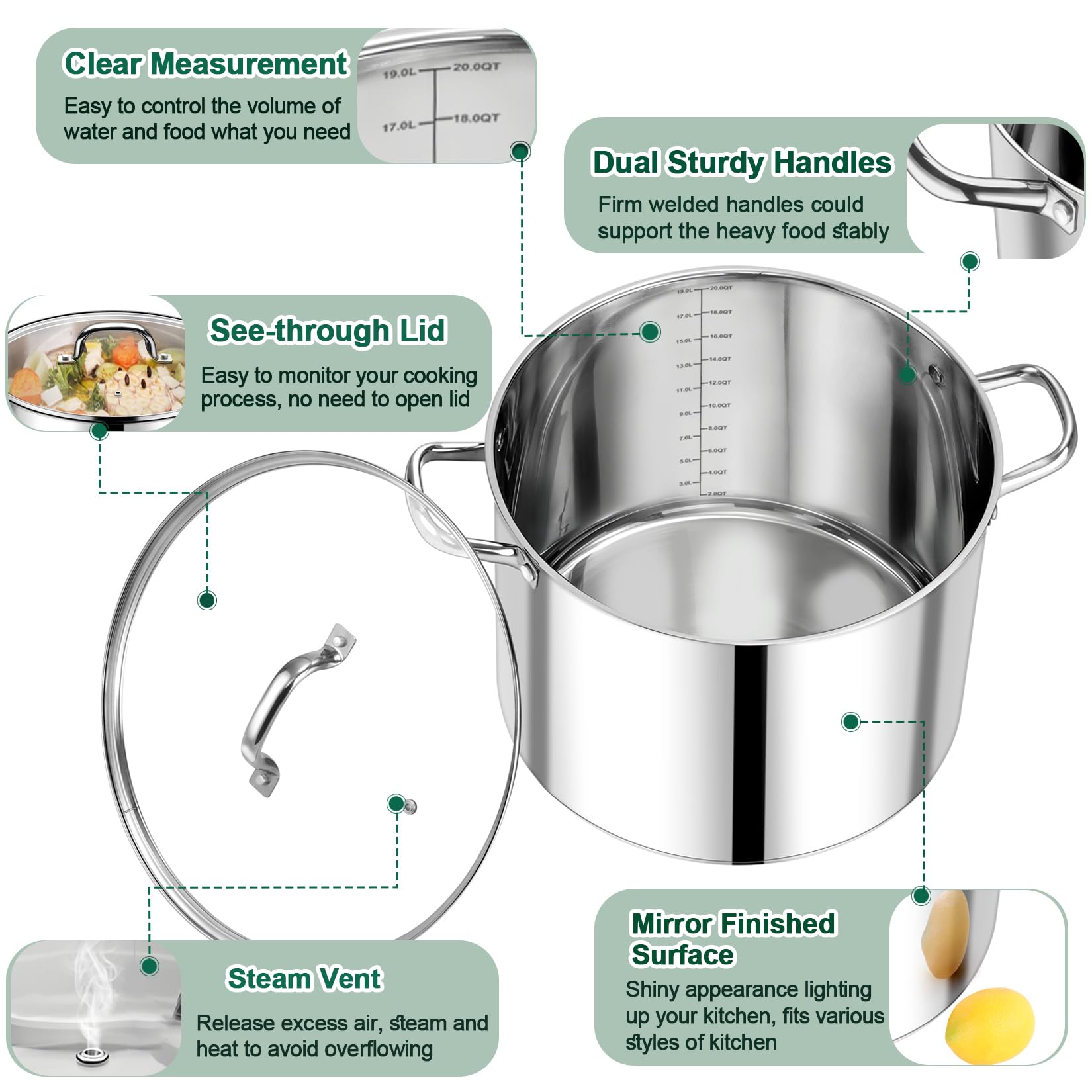 Amazon.com: P&P CHEF 20 QT Stainless Steel Stock Pot with Lid