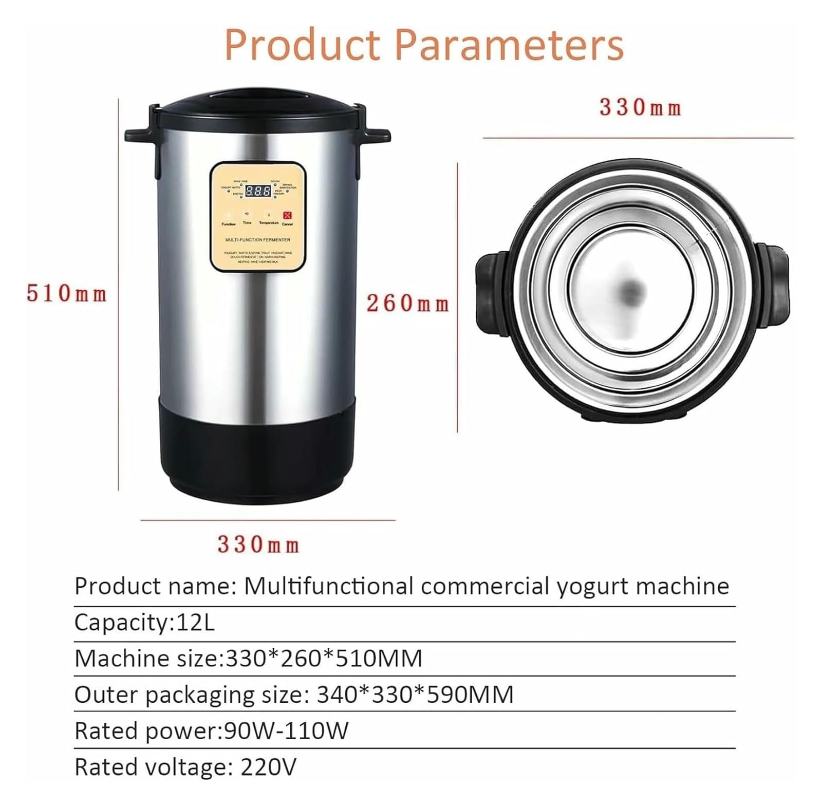 Macchina for la fermentazione commerciale da 12 litri - Macchina for yogurt intelligente for aglio, natto, aceto e altro - Acciaio inossidabile, efficienza energetica, controllo automatico