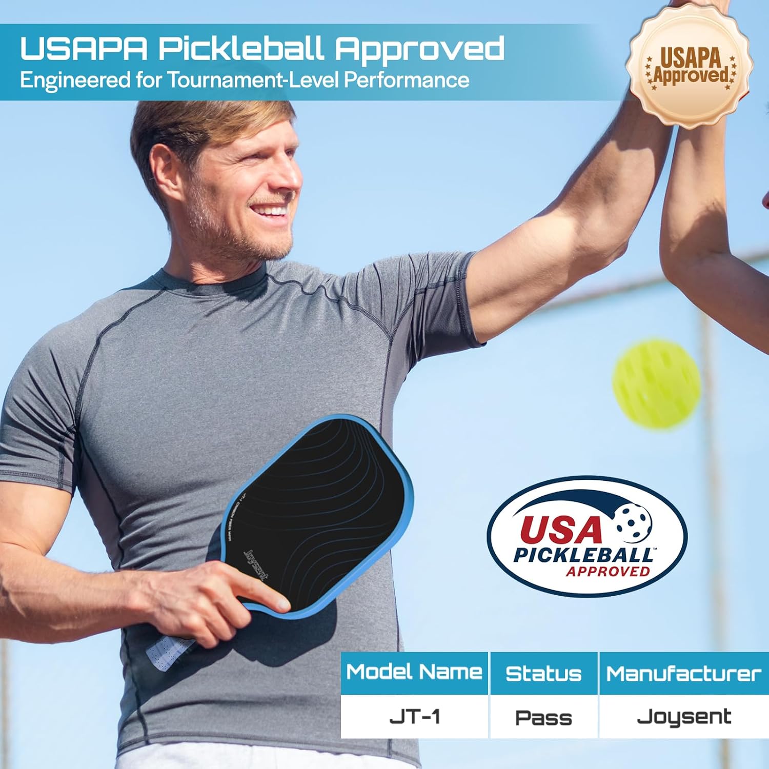 Pickleball Paddles Set, USAPA Approved Carbon Fiber Pickleball Set of 2 with Beginner Pickleball Rackets, Indoor Outdoor Pickle Balls for Adults Men Women, JT-1