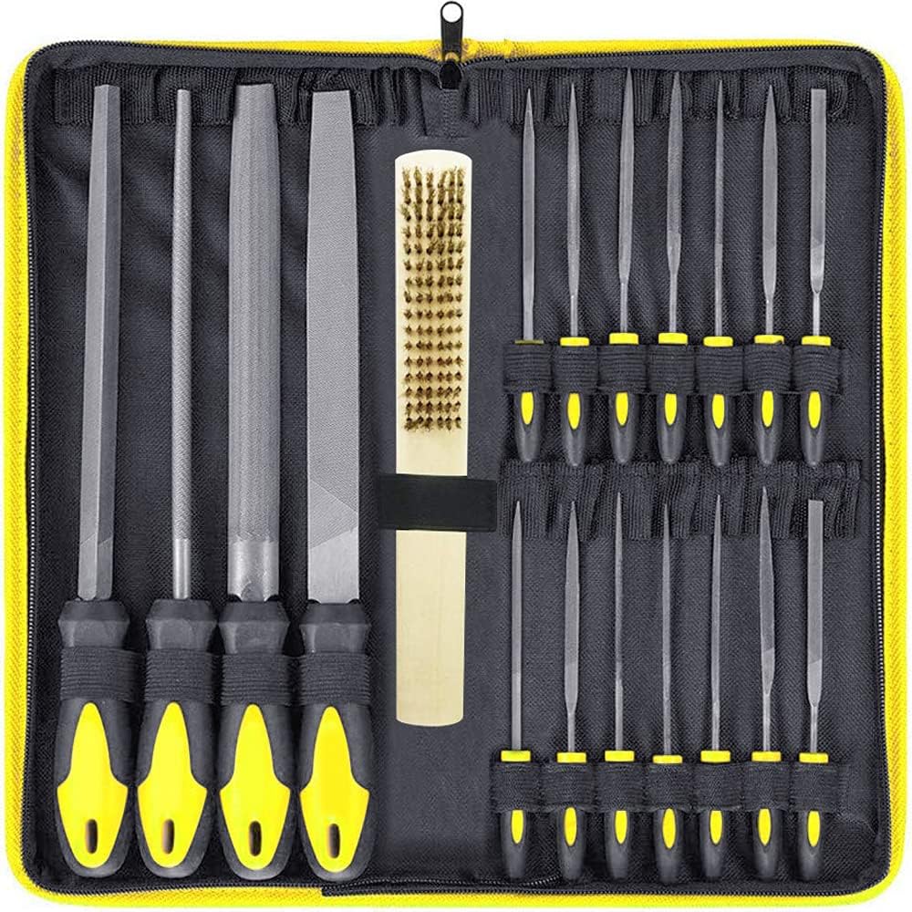 18Pcs File Set, Round and Flat File Kits are Made of Precision Grade High Carbon-Steel, 4 Flat/Half-Round/Round/Triangle Files Tool, 14 Needle Files Set for Woodwork Metal Model Hobby Applications