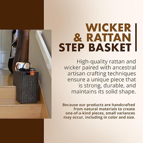 Miniatura 2 de KOUBOO Cesta de mimbre, marrón oscuro, rectangular, 15 pulgadas de largo x 9.5 pulgadas de ancho x 15.75 pulgadas de alto, compartimentos dobles