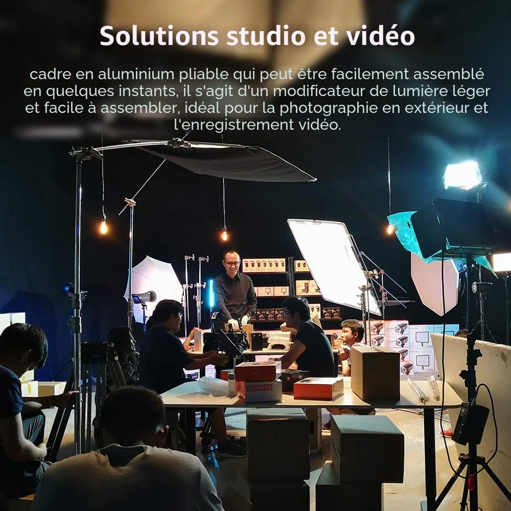 AMBITFUL 60 x 90 cm, Sun Scrim Large 5-en-1 Diffuseur Réflecteur Noir Argent Or Blanc Cadre en Alliage d'Aluminium pour Photographie