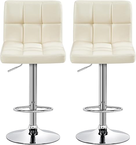 Miniatura 19 de Topeakmart Taburetes de bar modernos de altura ajustable, taburete giratorio de piel sintética, silla trasera de isla de cocina, taburete giratorio